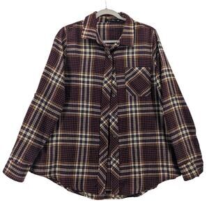 Doe & Rae Button Up Shirt L Red Yellow Plaid Flannel Long Sleeve Collared 12340T